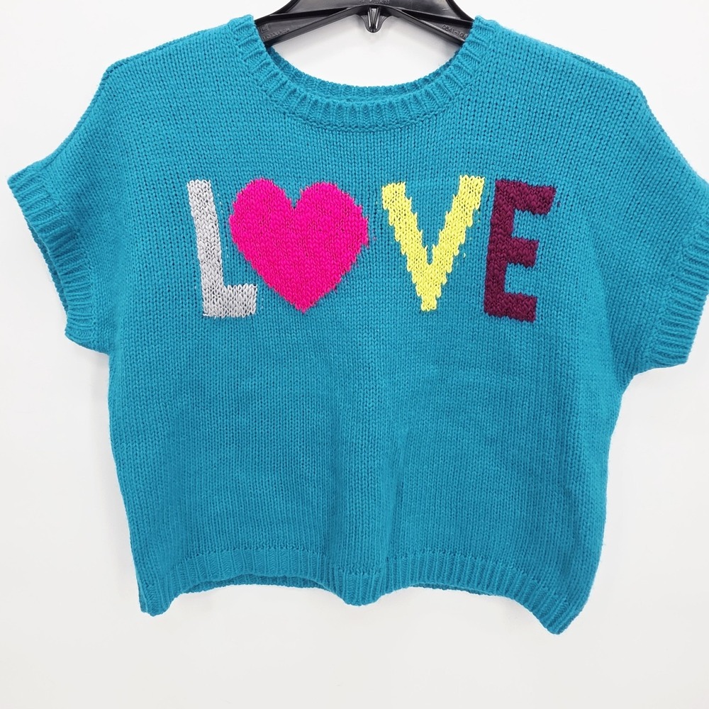 The Children's Place Sweater Short Sleeve Oversized Girl's Teal‎ Love Colorful
